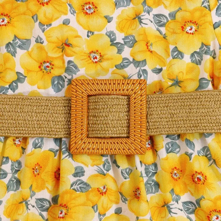 Yellow baby dress for girls made from cotton, sizes 2T to 6T