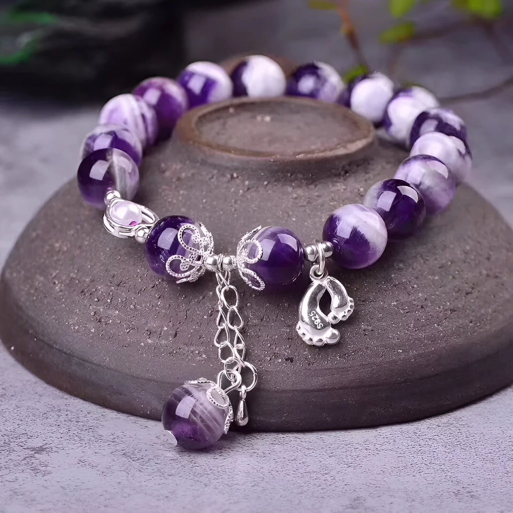 Natural amethyst women's bracelet with 10mm round beads