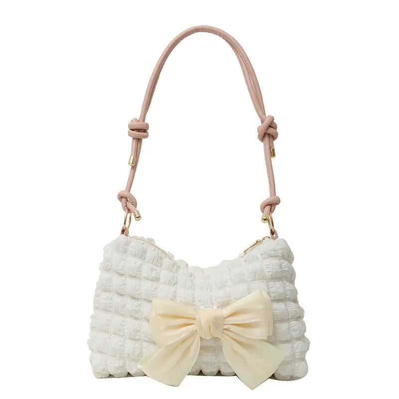 Women's canvas one-shoulder handbag in horizontal square shape with mobile phone pocket