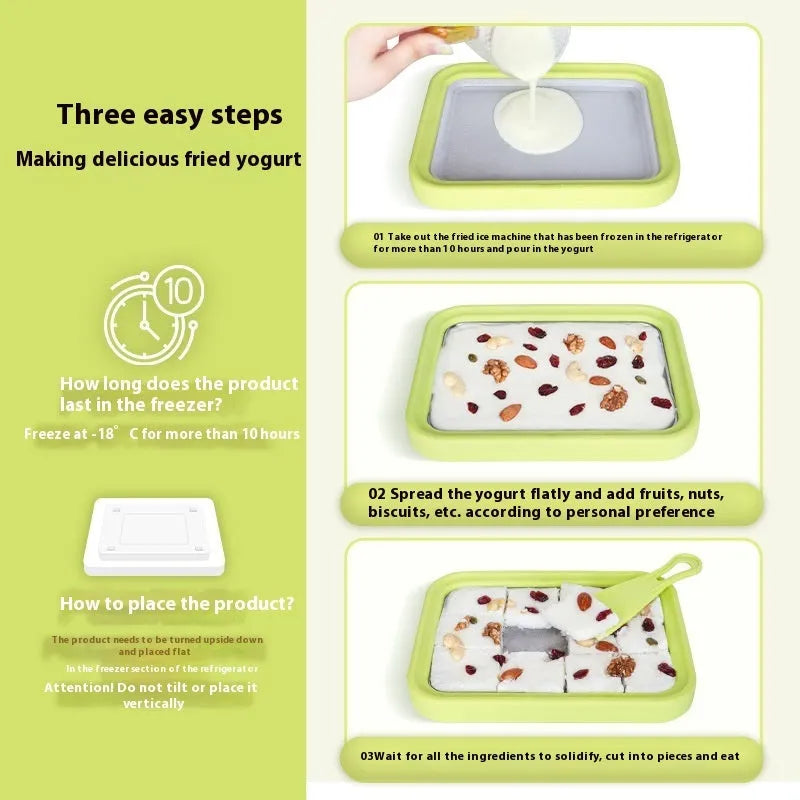 Green manual fried yogurt machine for homemade ice cream making measuring 22.5 x 17.5 cm