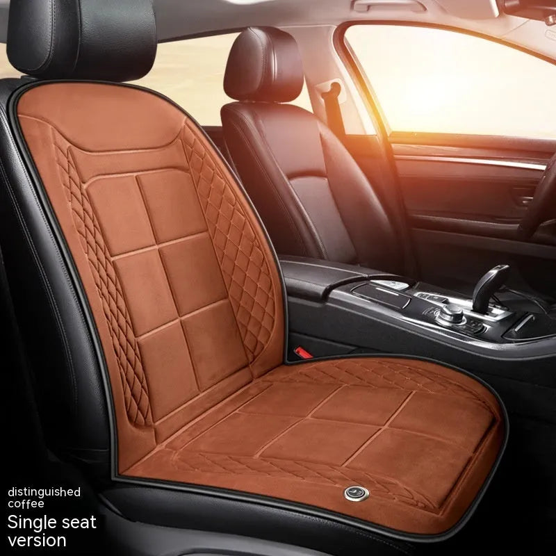 Auto heating cushion for car seats in beige, black, or coffee colours with cotton filler