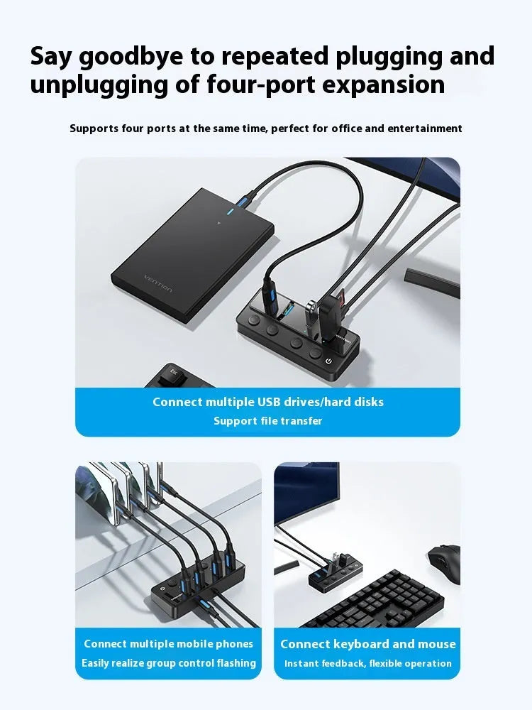 Vention USB 3.0 4-port hub docking station with 1m black cable