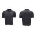 Men's black slim-fit knitted polo shirt with oblique zip and lapel collar