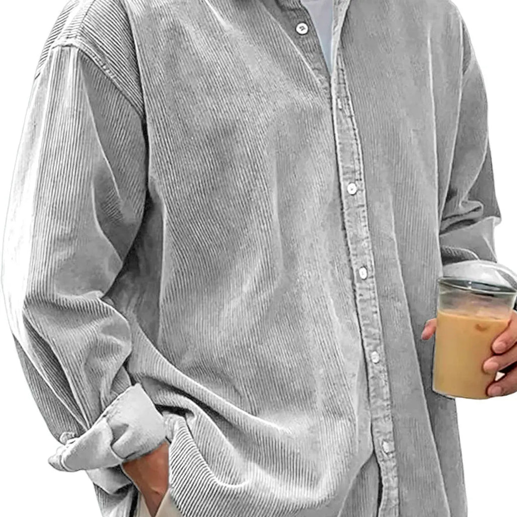 Men's casual loose corduroy shirt jacket in solid colour, cardigan style, autumn winter wear