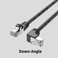 Cat6 right-angle Ethernet network cable with metal RJ45 connectors in various colours.