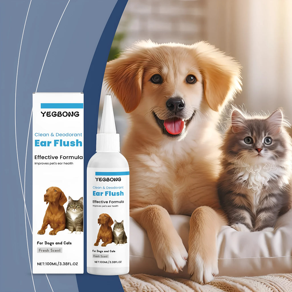 100ml bottle of dog and cat ear cleaner with applicator for gentle ear cleaning.