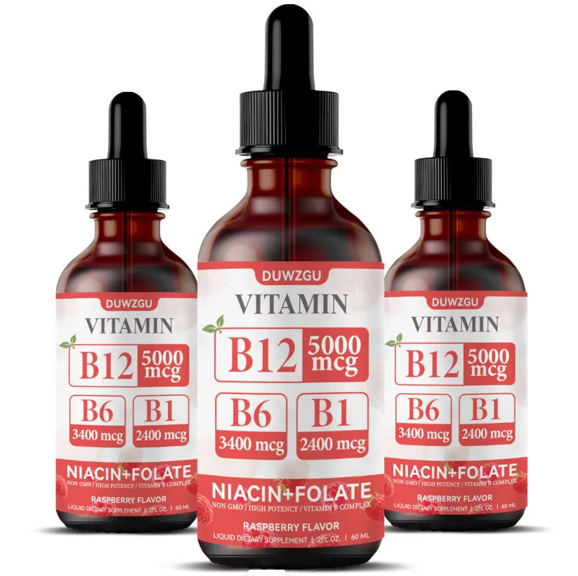 Liquid B12 vitamin drops in dropper bottle for oral supplementation