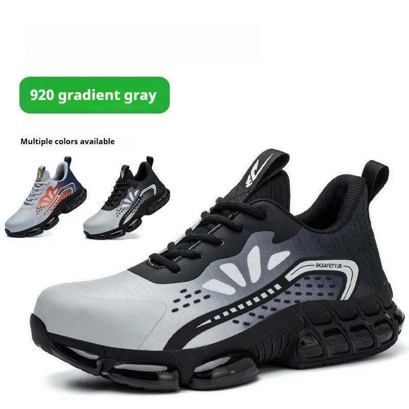 Breathable labour protection shoes with puncture resistance, Flyknit upper, rubber outsole in 7918 black colour