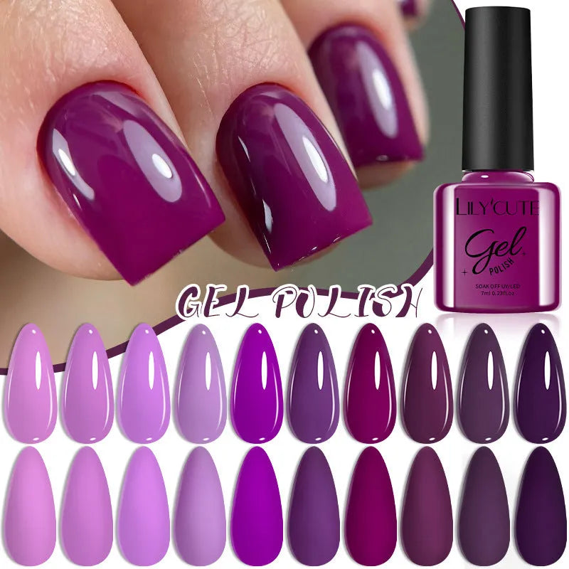 Set of 20 UV gel nail polish bottles in various colours including glitter and nude shades for nail art