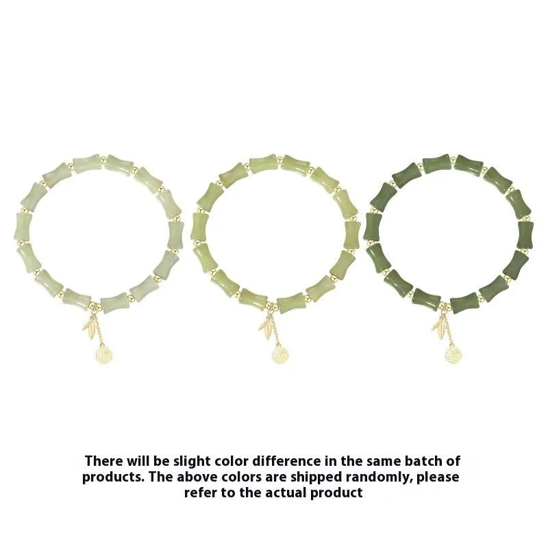Green Chinese style bamboo motif bracelet and necklace set with jade accents