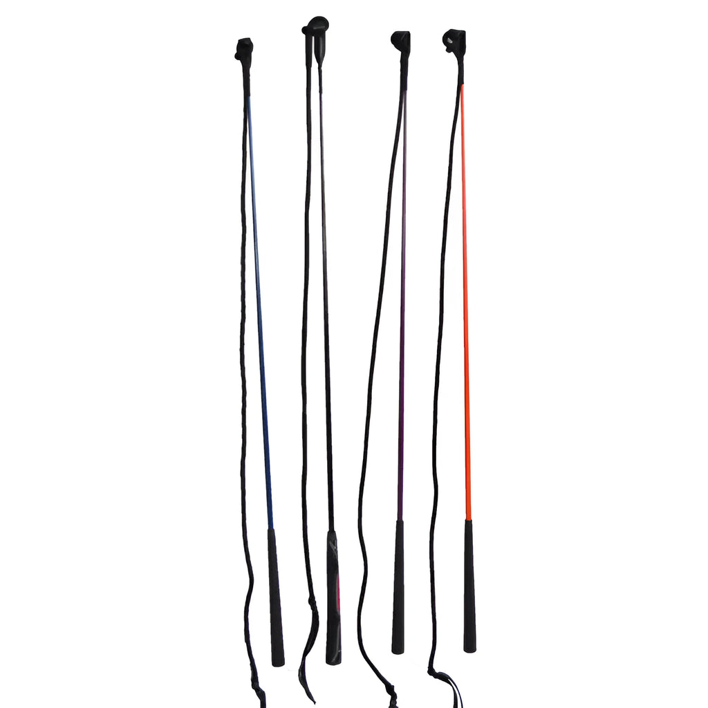 Advanced equestrian training whip with nylon fibreglass construction showing random colour selection