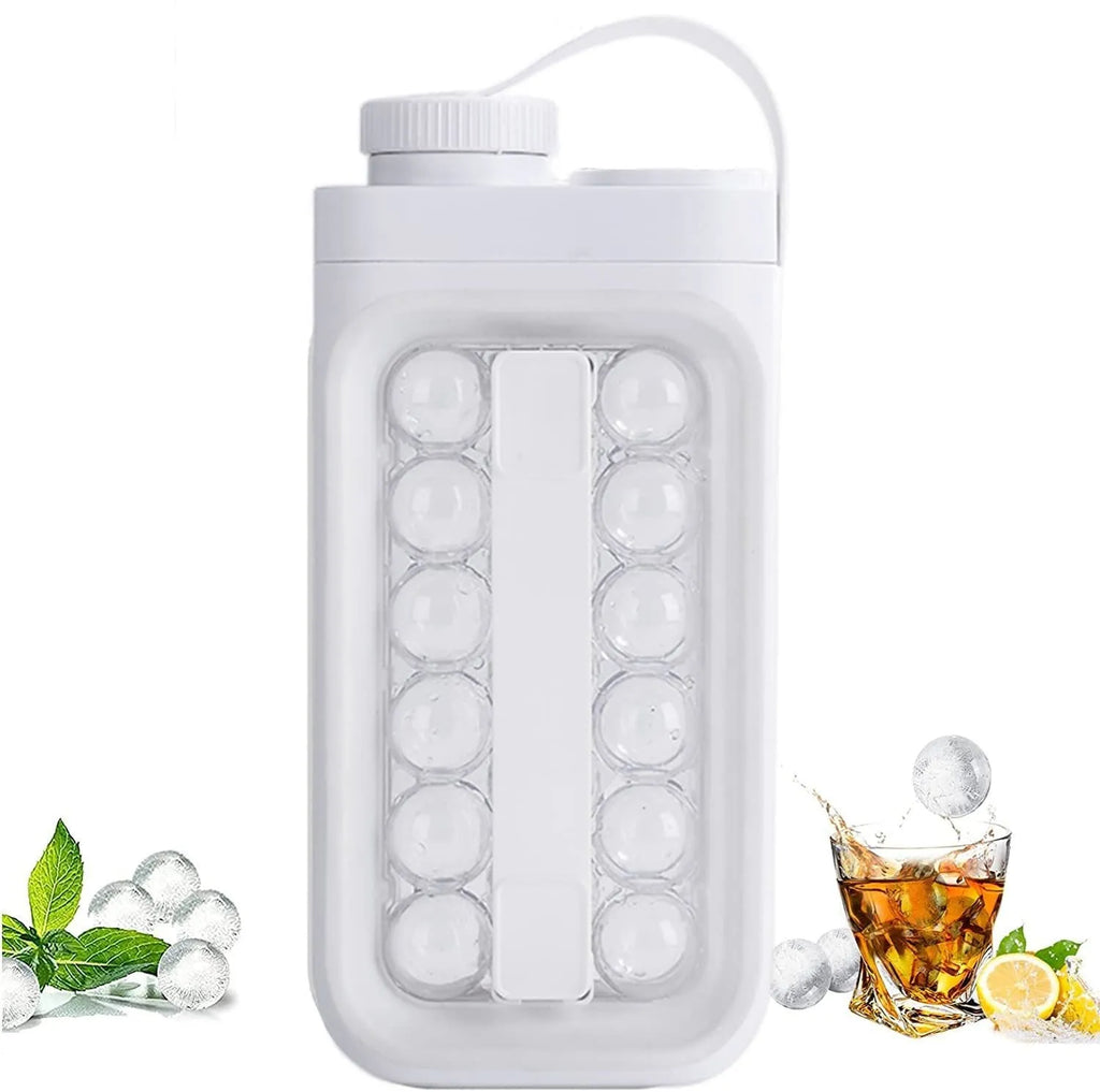 Light blue and white 2-in-1 portable ice ball maker with quick release mechanism for 17 ice balls