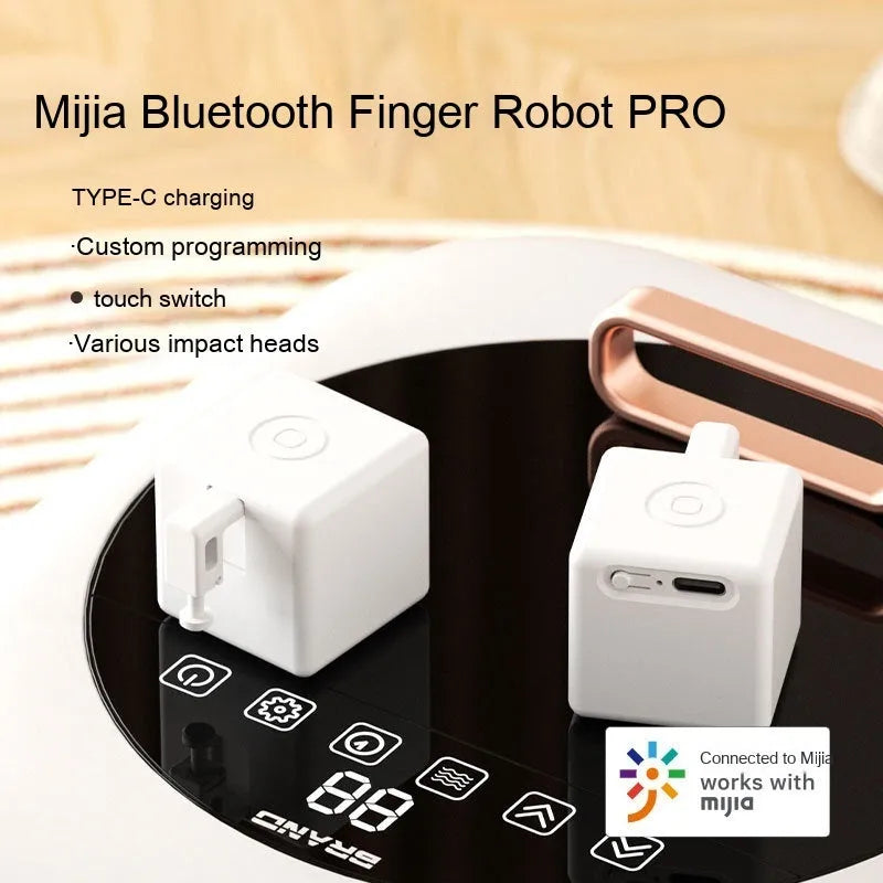 Intelligent Bluetooth Finger Robot voice control remote controller in white, compact size 34.5x34.5x46.5mm