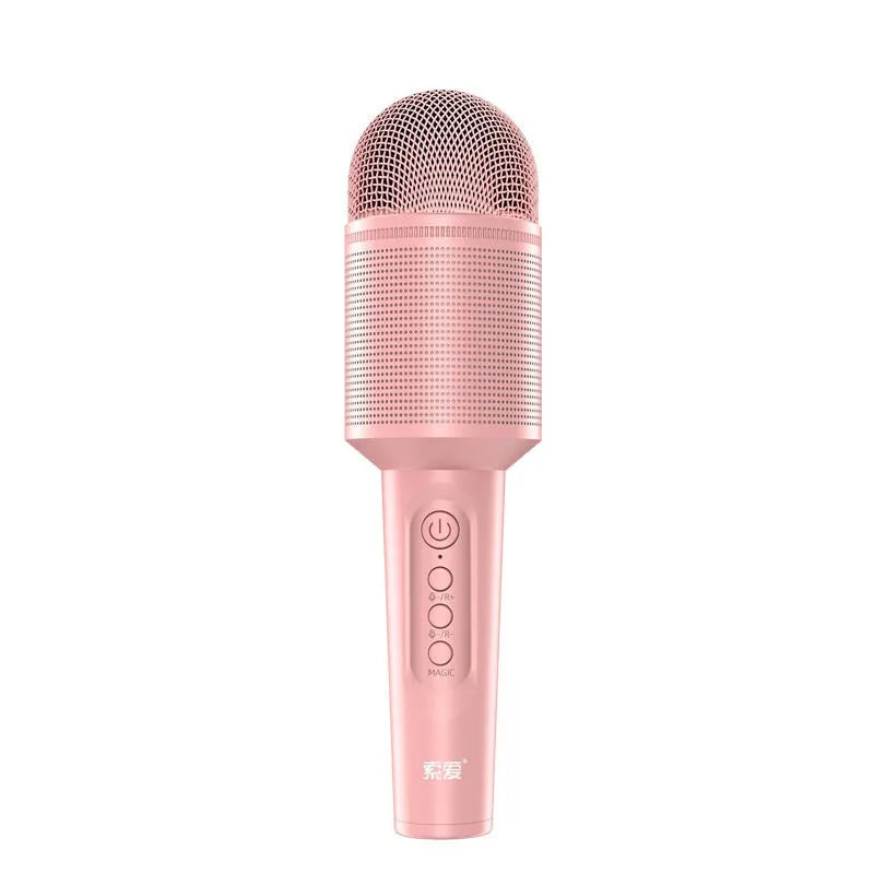 Wireless Bluetooth karaoke microphone in pink, blue and green colour options