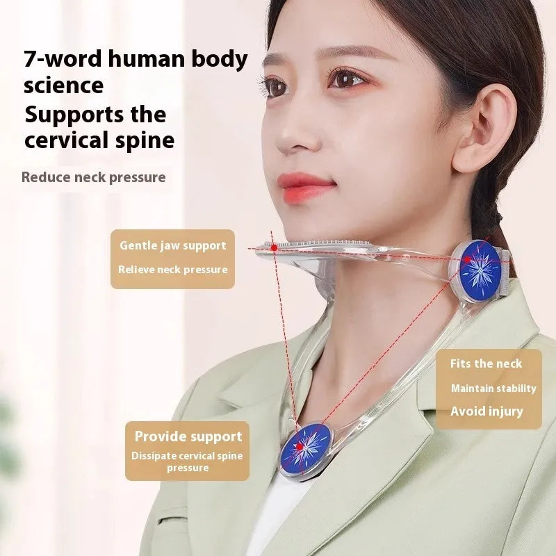 Adjustable cervical spine support neck brace for adults and children in blue, pink, and transparent.