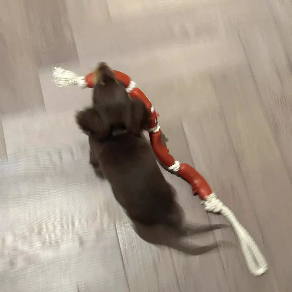 Brown sausage-style dog rope toy with hand grip tape, shown at full 108cm length