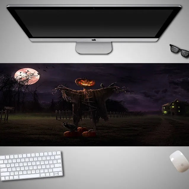 Oversized Halloween-themed computer mouse pad with a non-slip rubber cloth base.