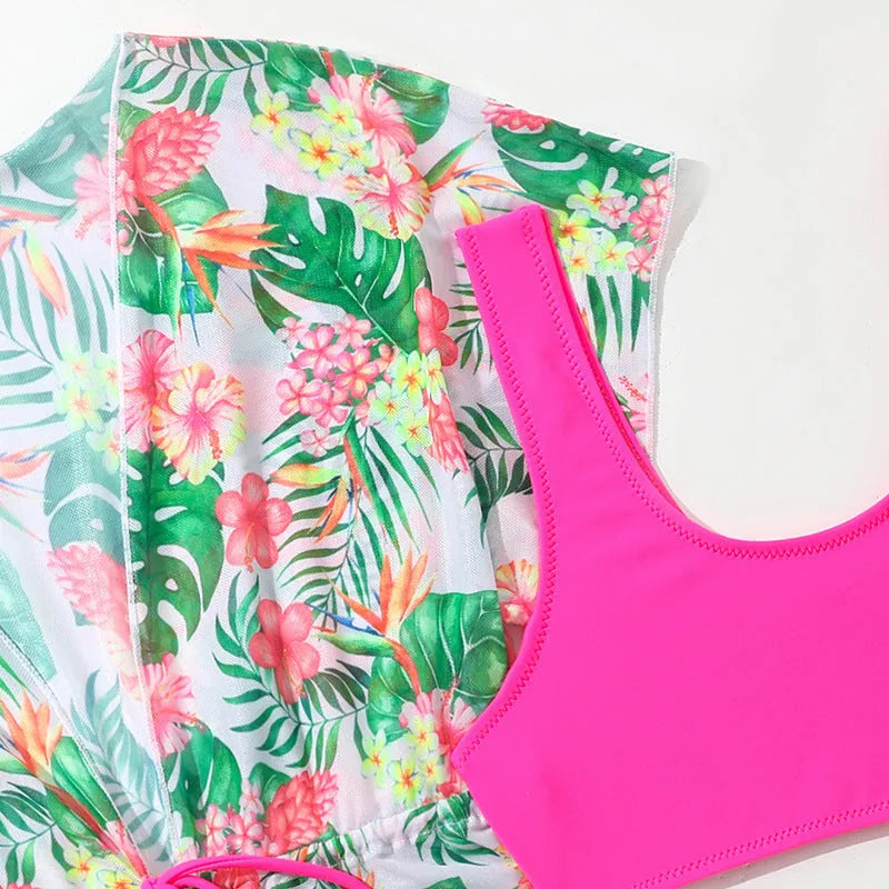 Girls' floral two-piece swimsuit set for children with Korean style pattern