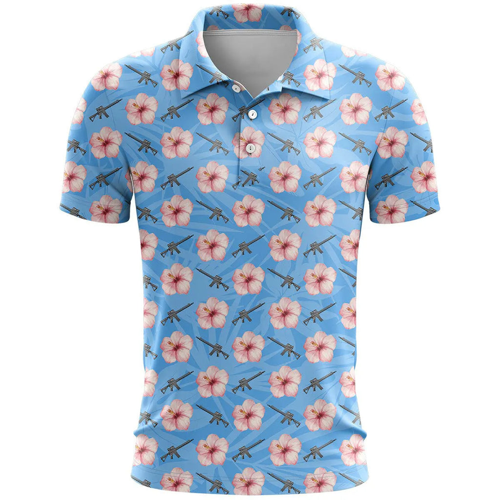 3D printed pattern on a loose-fit short sleeve sports shirt in bird eye cloth fabric.