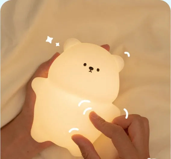 Silicone lying flat bear night lamp with three-gear dimming and RGB colours