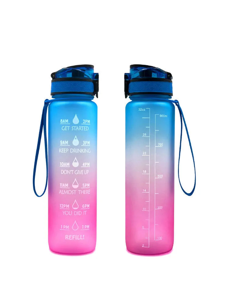 Clear plastic 1000ml sports water bottle with fruit infuser inside, in a Kawaii milk bottle shape.