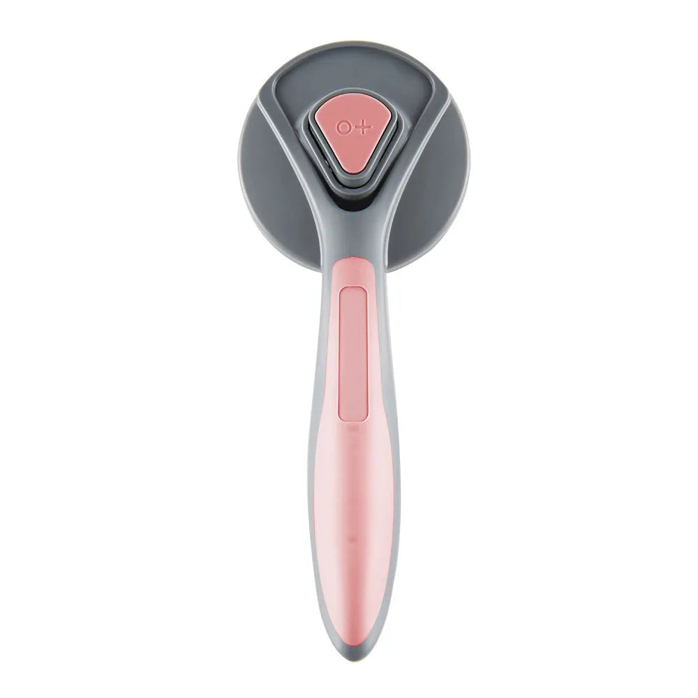 Self-cleaning slicker brush for pet grooming with grey handle and bristles