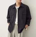 Men's simple profile long sleeve shirt with a cotton lapel collar, shown in Light Sand Rice colour.