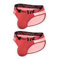 Men's solid colour cotton boxer shorts on a low waist, shown in black, pink, and red.