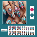 Retro style nail art stickers with colourful feather armour, cartoon, and butterfly designs plus a jelly glue burnishing stick.