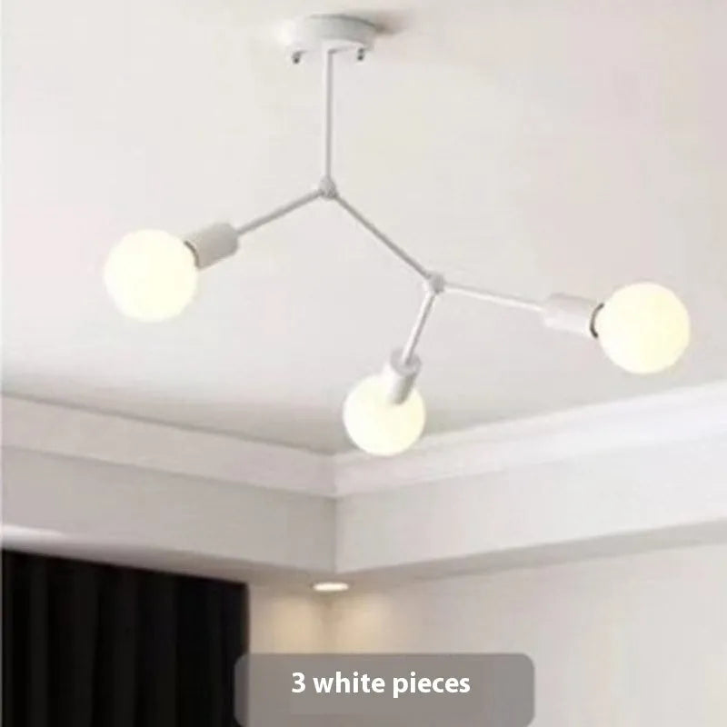 Nordic style black iron chandelier ceiling lamp with six light heads.