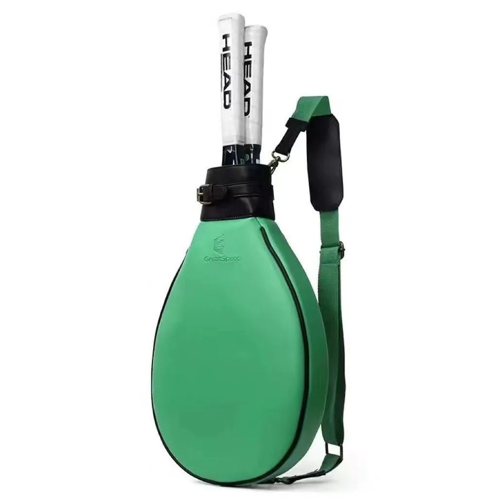 Retro-style leather badminton bag for women with a single shoulder strap, shown in a selection of colours.