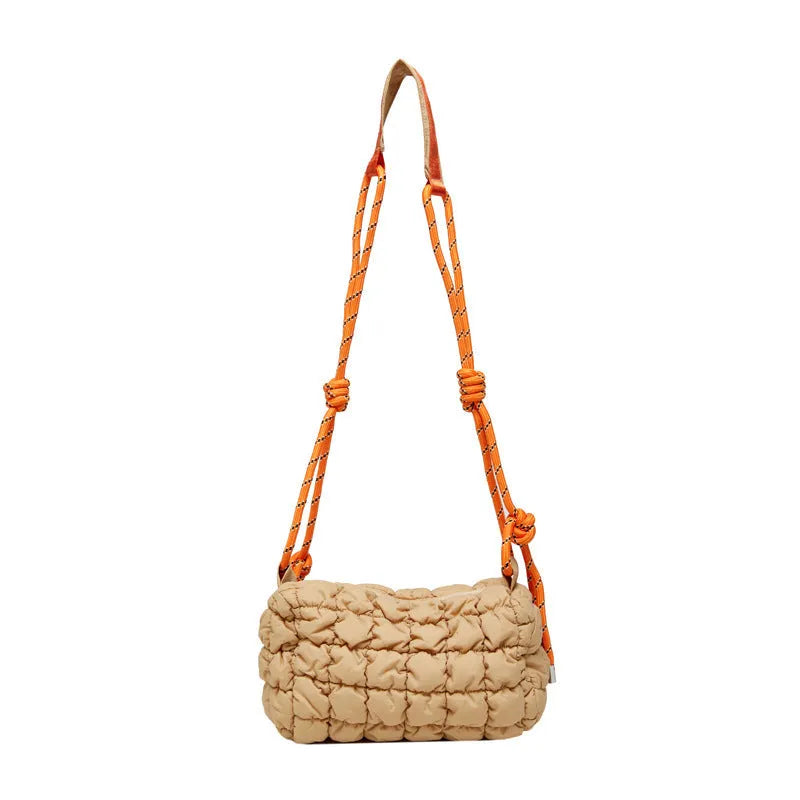 Women's lightweight nylon messenger bag in pillow shape with diamond pattern