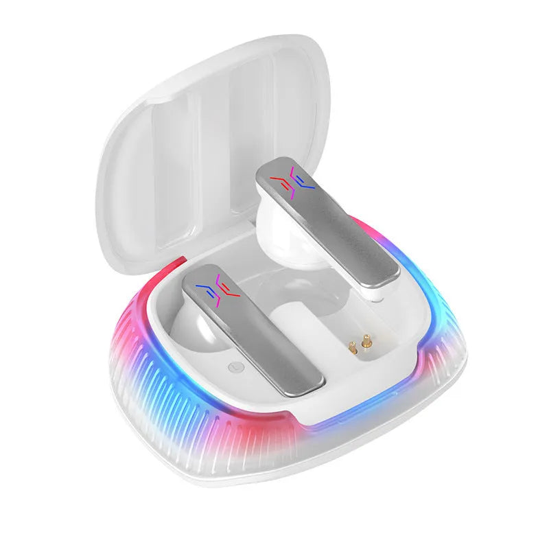 Hall Flashing wireless gaming headset with earplug design in black or white colour options