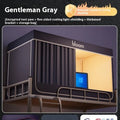 Gentleman grey bed curtain with integrated mosquito net for 0.9m beds showing five-side light blocking design