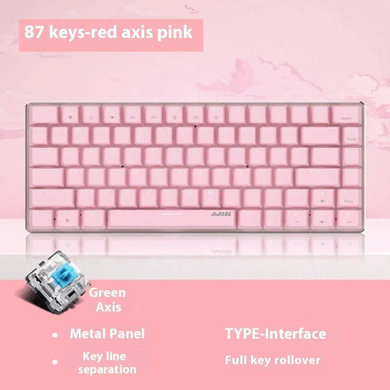 82-key mechanical keyboard with white backlight and metal housing beside laptop