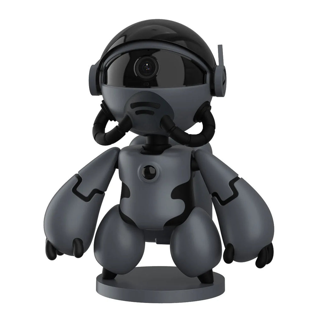 White Space Robot smart home security camera with detachable base on a table