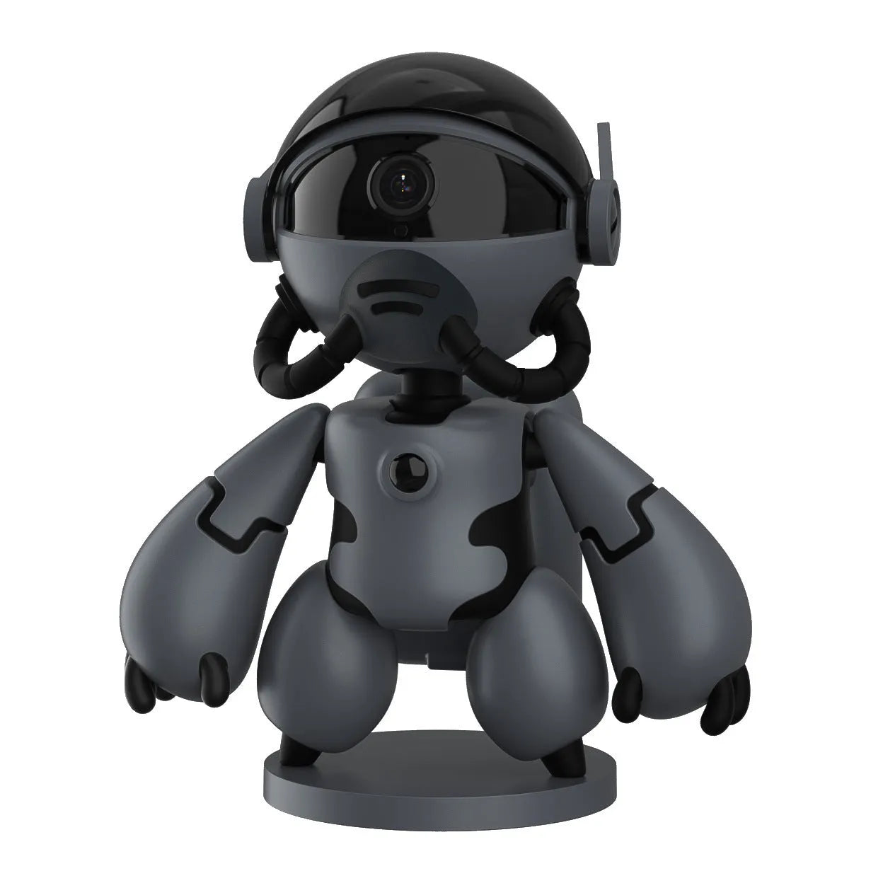 White Space Robot smart home security camera with detachable base on a table