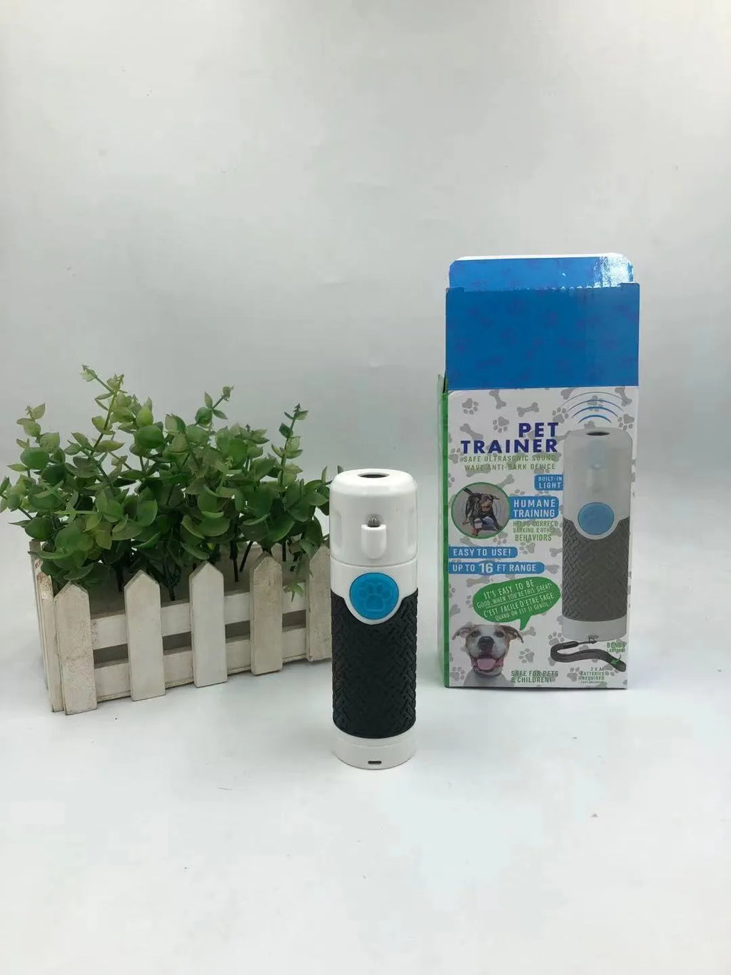 White ABS plastic handheld ultrasonic dog bark stop trainer device