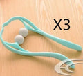Handheld manual neck massage roller with adjustable stand and removable soft head in blue, green, or pink.