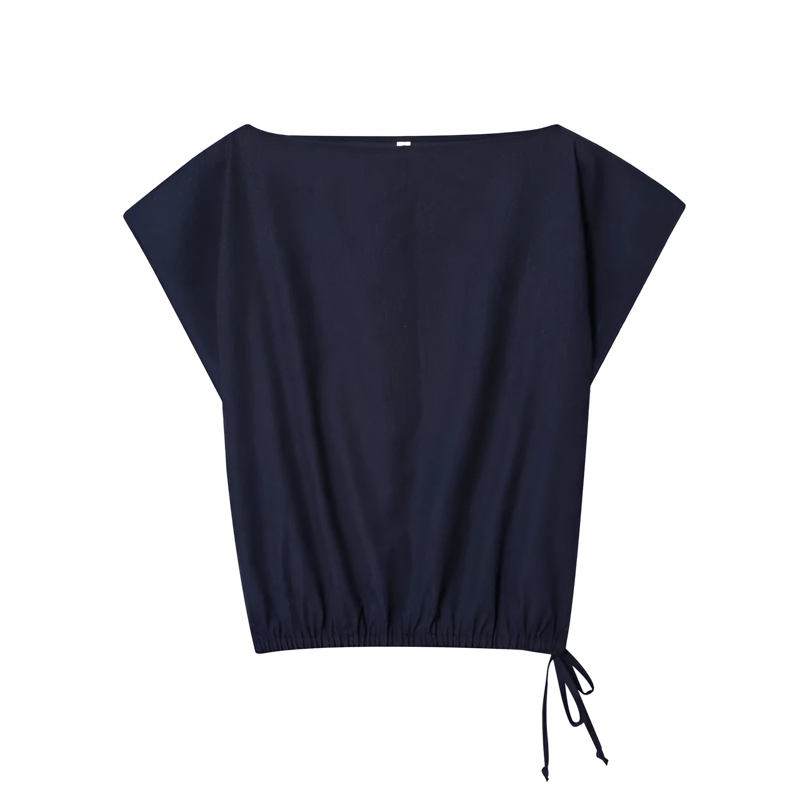 Women's linen-blend co-ord set featuring off-neck blouse with flounced sleeves and wide-leg trousers