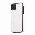 Brown Crazy Horse pattern leather double buckle bracket holster case for iPhone 13 on a table
