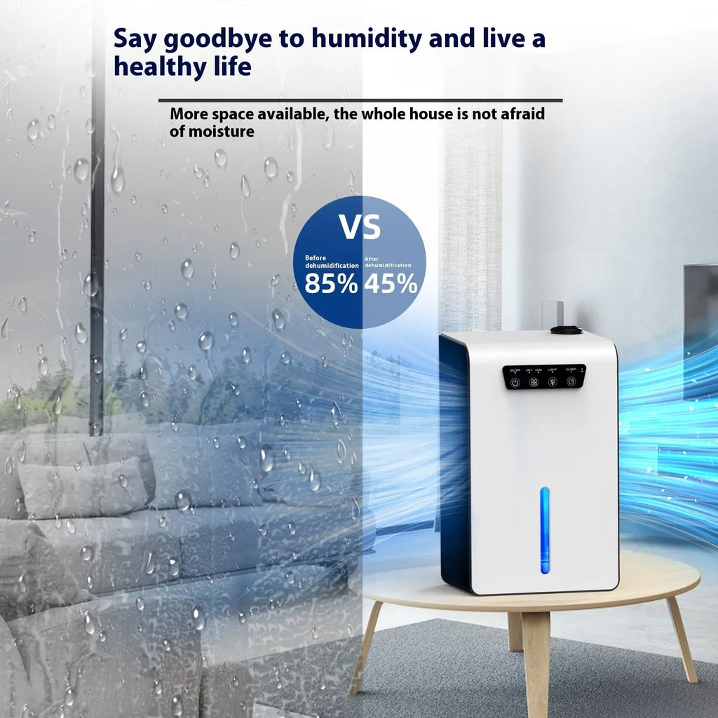 Milky white household dehumidifier for bedroom use with mute operation