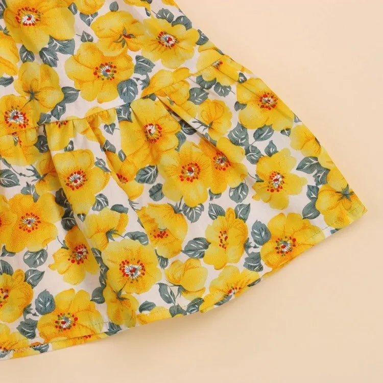 Yellow baby dress for girls made from cotton, sizes 2T to 6T