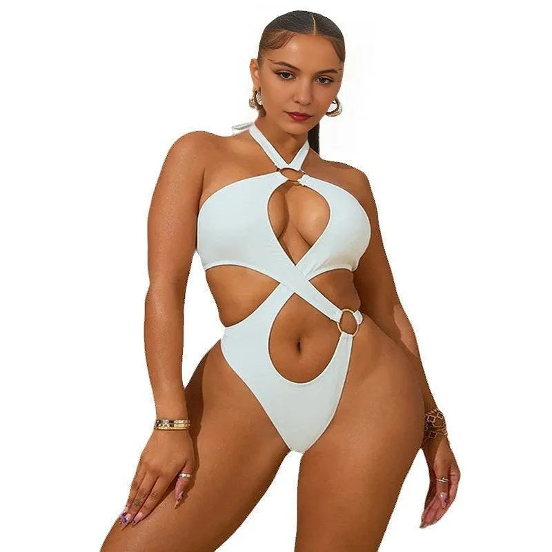Women's sleeveless backless jumpsuit with lace-up detail in polyester fabric