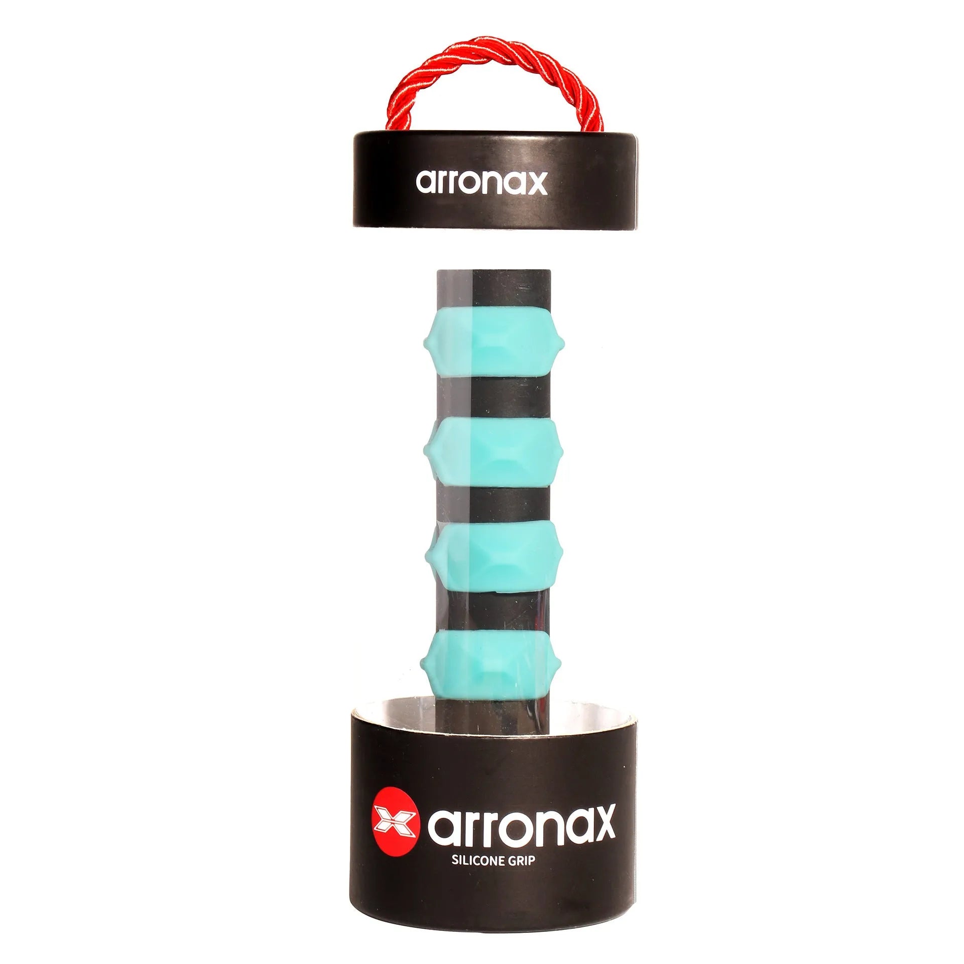 Silicone racquet hand buckle in seven colours, shown next to a tape measure indicating 17.6cm length.
