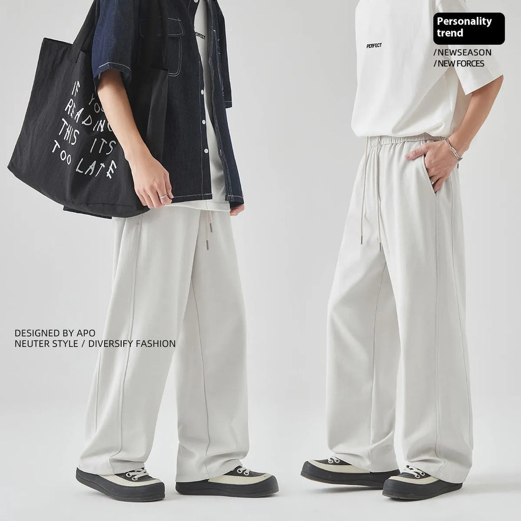 Men's straight leg casual trousers in cotton blend fabric with lace-up high waist closure