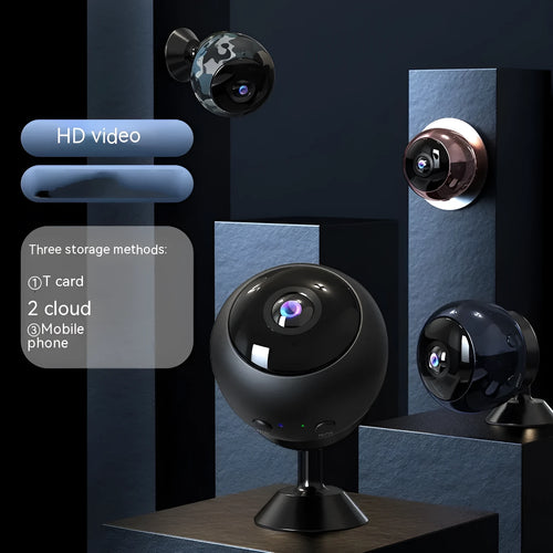 1080p wireless WIFI security camera with ABS plastic housing on a white background.