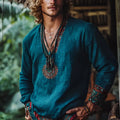 Women's vintage printed boho long sleeve pullover top in picture colour