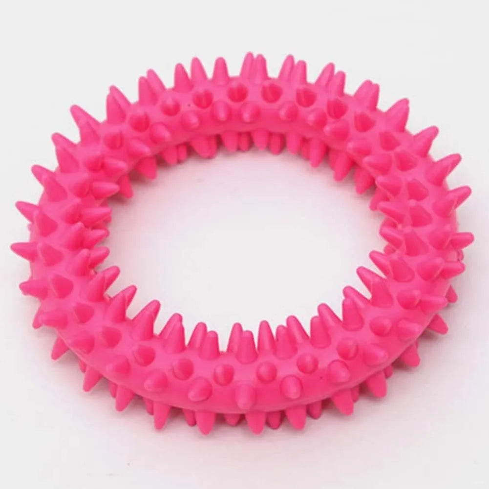 TPR spiky circle dog chew toy with dental cleaning nubs in multiple colour options