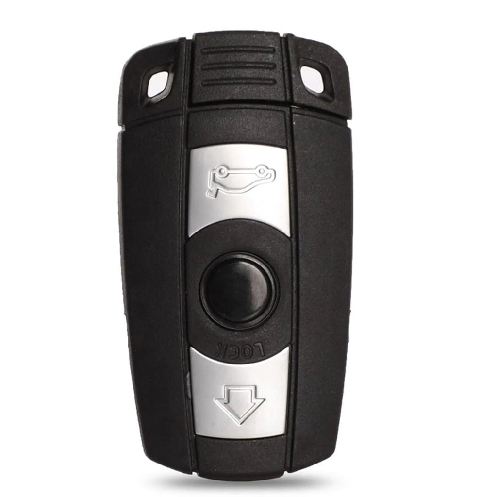 BMW CAS3 semi-intelligent three-button remote car key fob in metal and plastic.